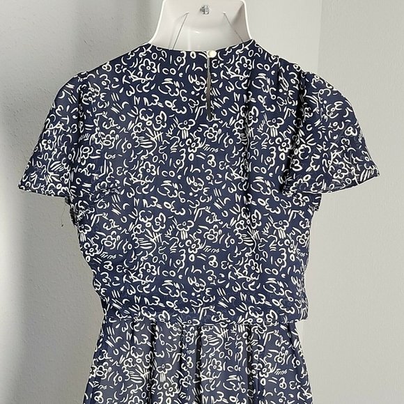 Items Vintage Classy Sheer Dress ~ Blue & White ~ Sz 8 ~ Below Knee - Picture 4 of 7